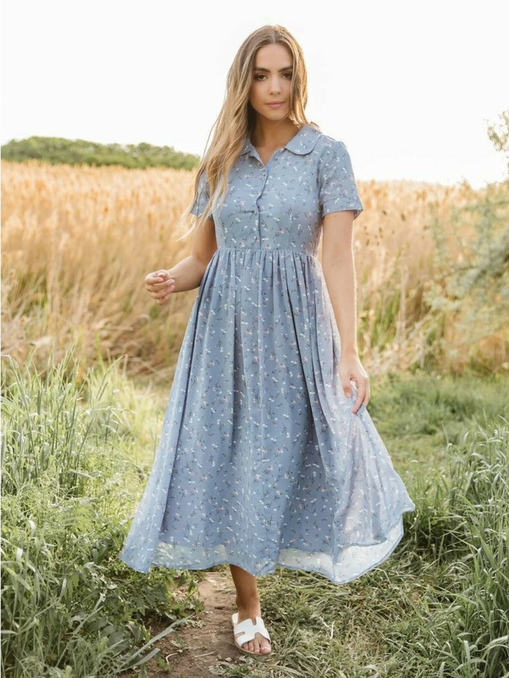 JessaKae blue floral button up dress